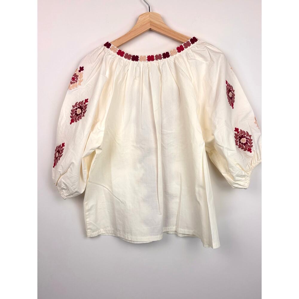 🤍 Solitaire Embroidered Peasant Blouse | M | Cream Multi - Picture 8 of 11
